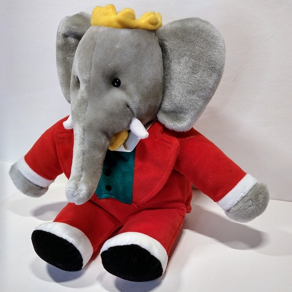 Vintage 1988 Gund King BABAR Elephant 13” Plush Stuffed Animal Red Velvet Suit - Picture 2 of 12